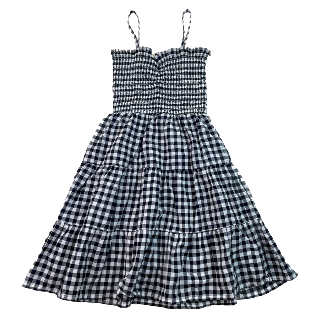 Janie And Jack Smocked Tiered The Millie Black Gingham Spaghetti Strap Dress